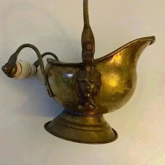 Antique Hand Crafted Pitcher With Lion Heads & Blue White Painted Handle - Picture 5 of 12